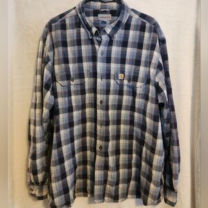 Carhartt Men's Navy and White Checkered Shirt